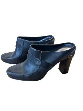 Cole Haan Size 7.5 Leather Upper High Heel Mules Women Black